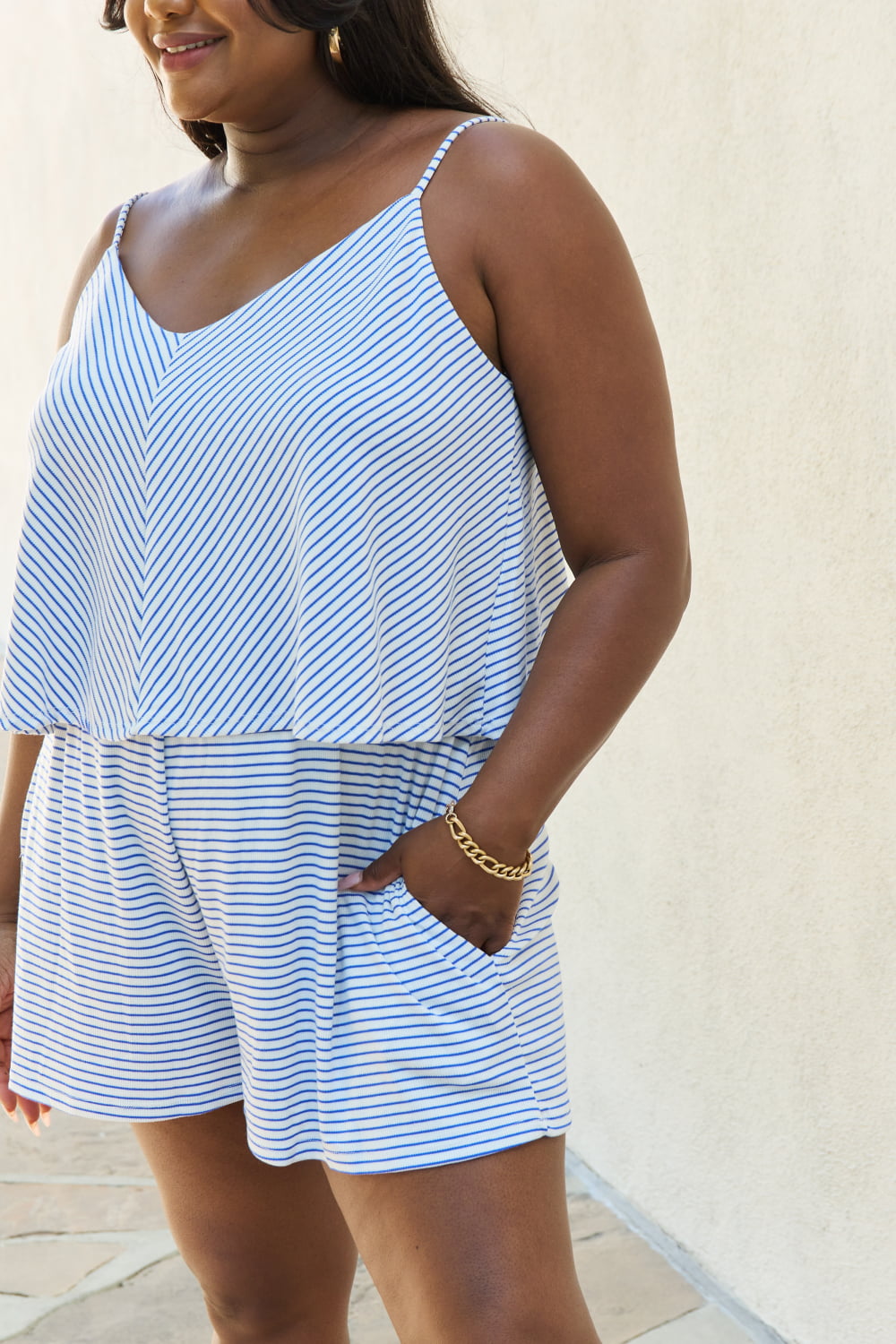 Culture Code Let It Happen Full Size Double Flare Striped Romper in