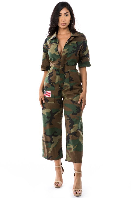 WOMEN FASHION CAMOFLAGE JUMPSUIT