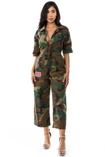 WOMEN FASHION CAMOFLAGE JUMPSUIT