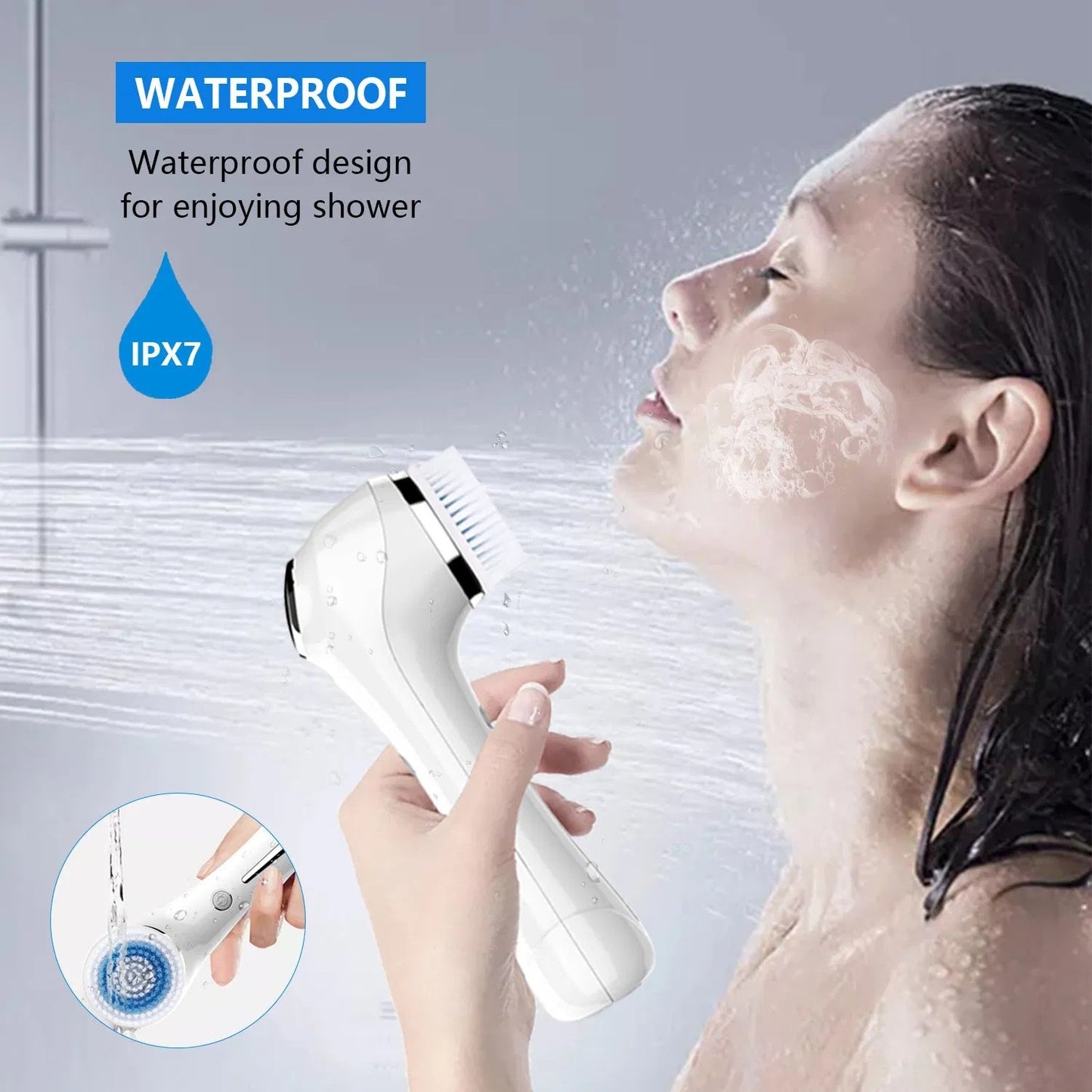 Facial Cleansing Brush, Brush For Exfoliating, IPX7 Waterproof 3 In 1