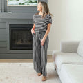 Stripe Jumpsuit Elastic Waist Back Keyhole