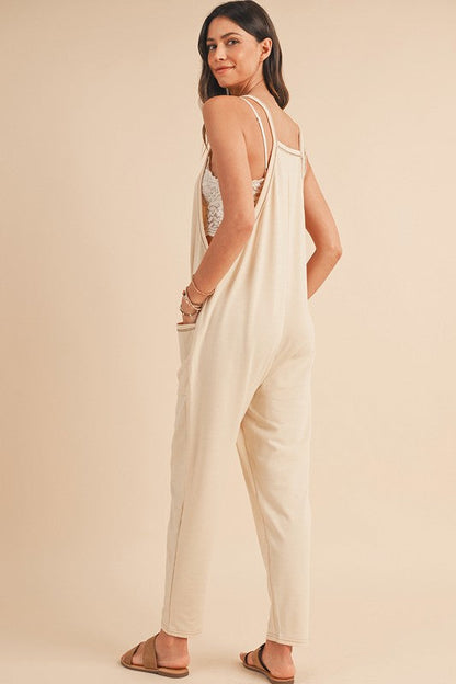 Side Pockets Pants Sleeveless V Neck Jumpsuit