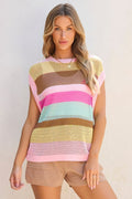 Jamie Stripe Crochet Cap Sleeve Loose Fit Sweater