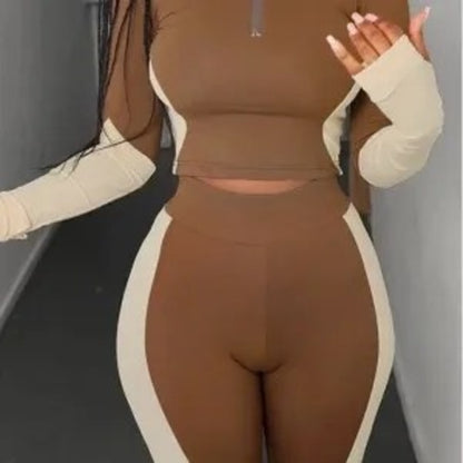 Fashion Two Pieces Activewear with Long Sleeve Crop Top with High