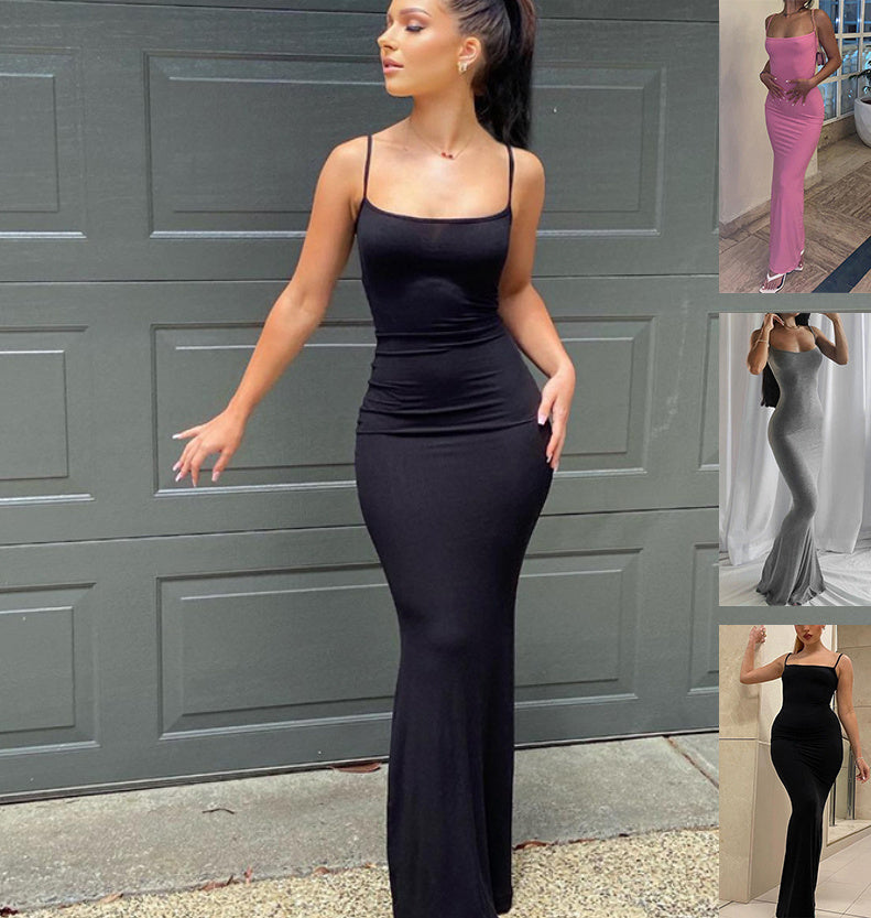 Spaghetti Strap Long Dress Women Sexy Slim Skinny Bodycon Party Club