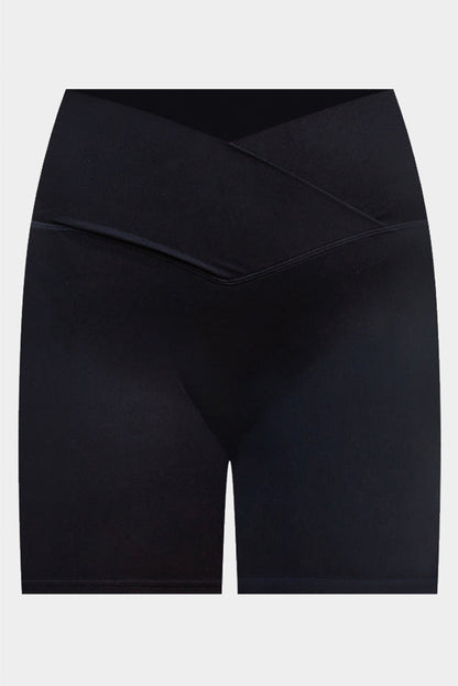 Black Solid Color V-Waistband Yoga Shorts