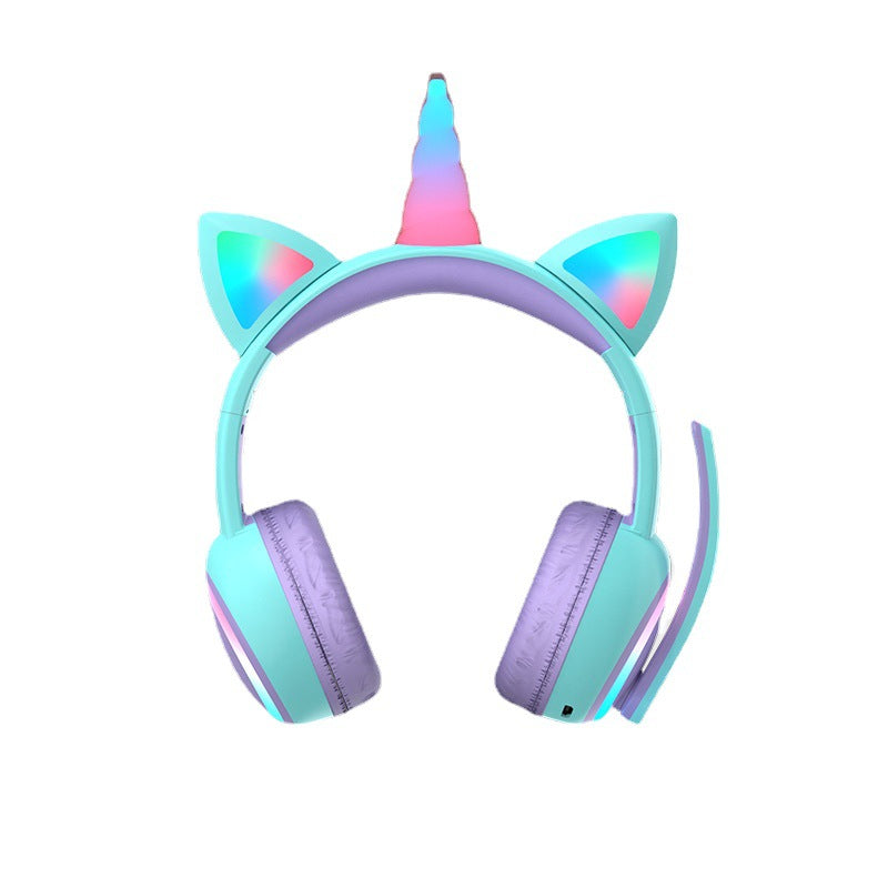 Shining Wireless Kids Headphones with Cat Ears Crown Design