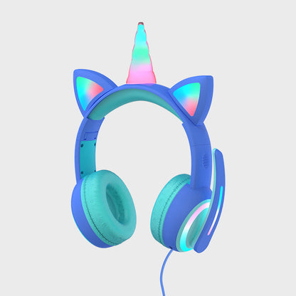 Shining Wireless Kids Headphones with Cat Ears Crown Design