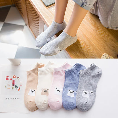5 Pairs Women Cute Cat Socks Short Ankle Socks Cartoon Animal Kitten