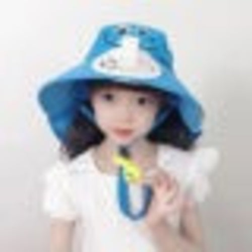Kids Cartoon Sun Hat with Cooling Fan, UPF50+ Wide Brim Neck Flap