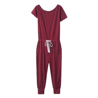 Women's Off-the-shoulder Short-sleeved Pocket Lace-up Shoulder