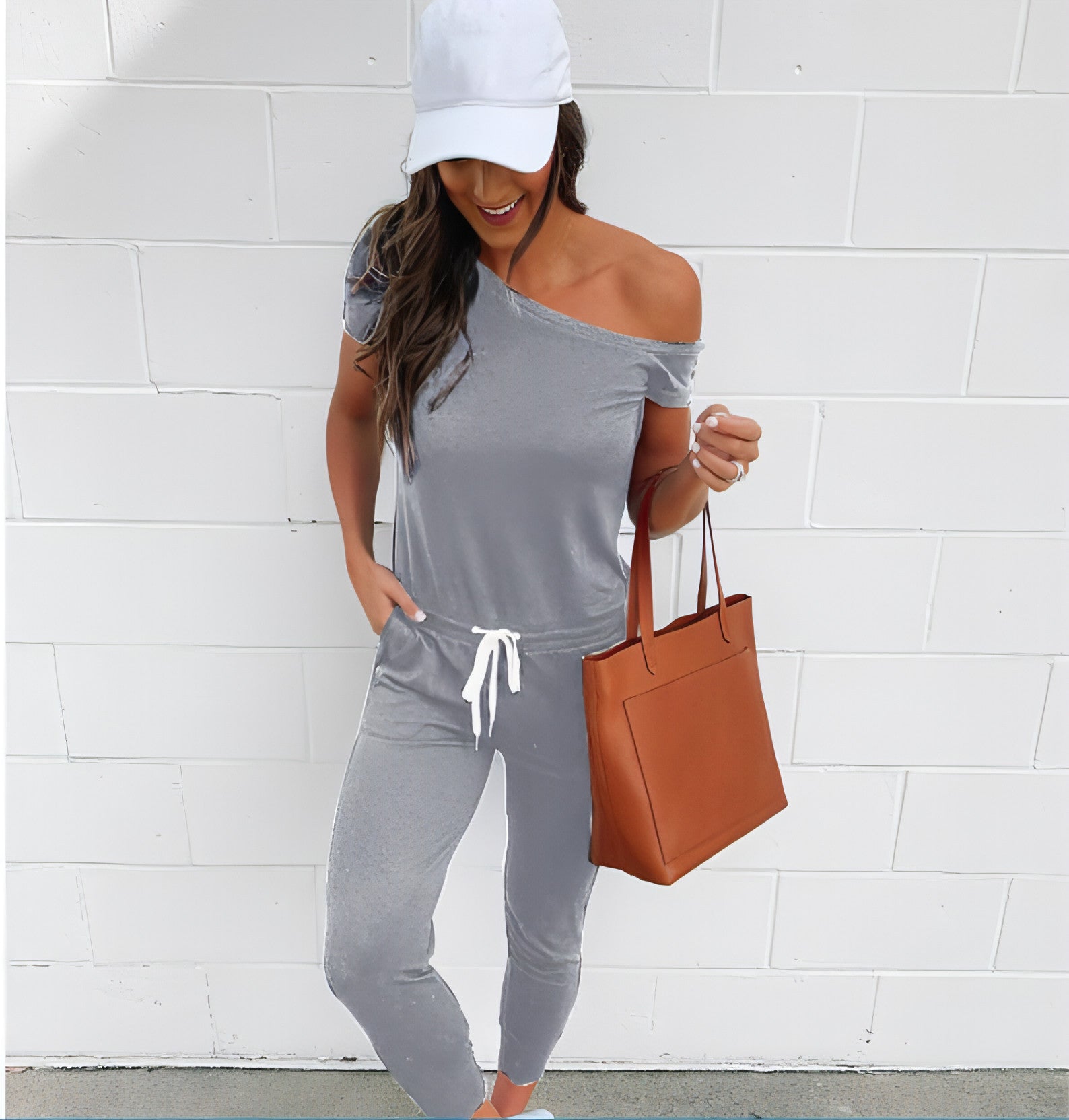 Women's Off-the-shoulder Short-sleeved Pocket Lace-up Shoulder