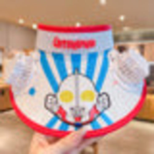 Kids Cartoon Sun Hat with Cooling Fan, UPF50+ Wide Brim Neck Flap