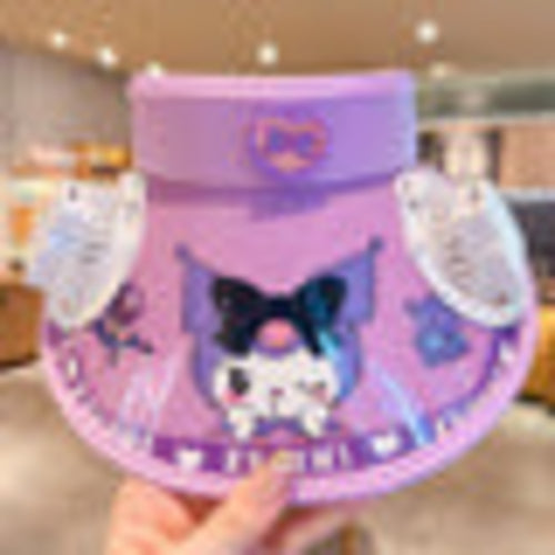 Kids Cartoon Sun Hat with Cooling Fan, UPF50+ Wide Brim Neck Flap