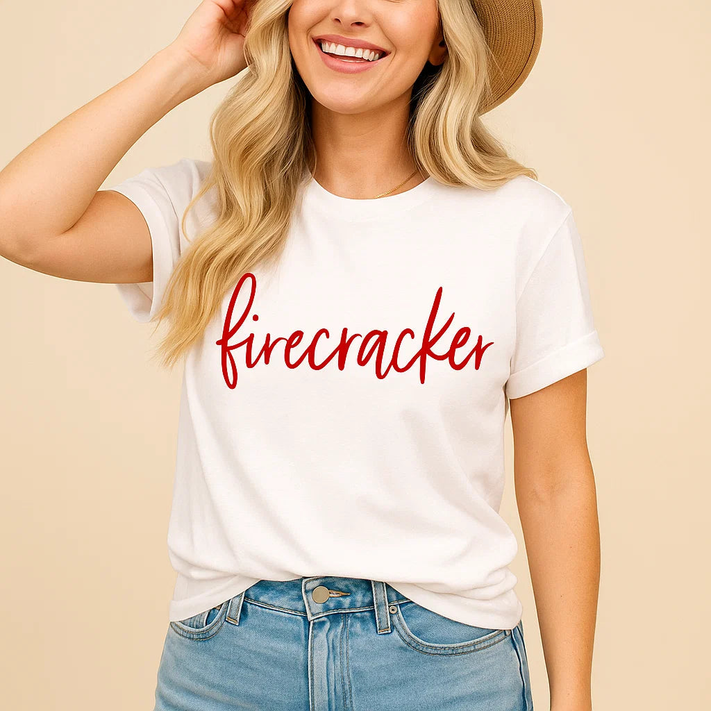 Firecracker T-Shirt, Fun Graphic Tee, White Shirt