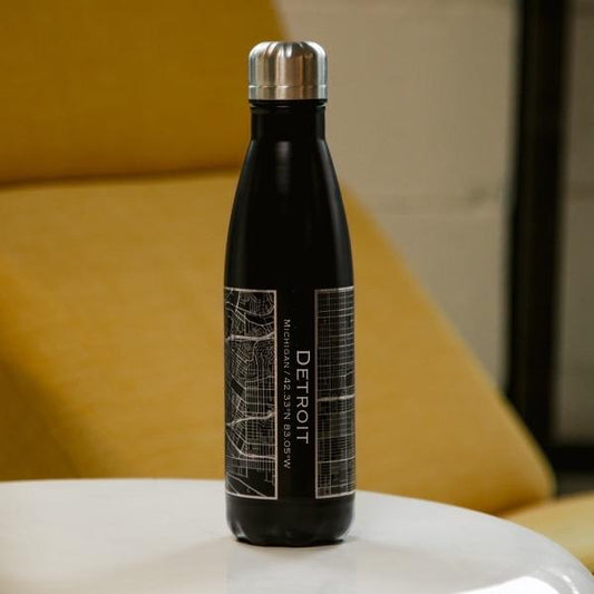 Detroit - Michigan Map Insulated Bottle in Matte Black