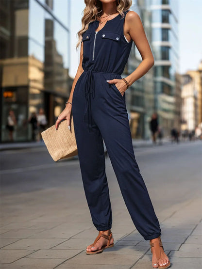 Drawstring Waist Sleeveless Jumpsuit