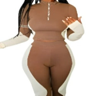 Fashion Two Pieces Activewear with Long Sleeve Crop Top with High