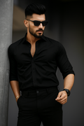 Men Regular Fit Solid Shirt (Size-S, Black)
