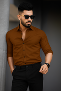 Men Regular Fit Solid Shirt (Size-S, Choco)