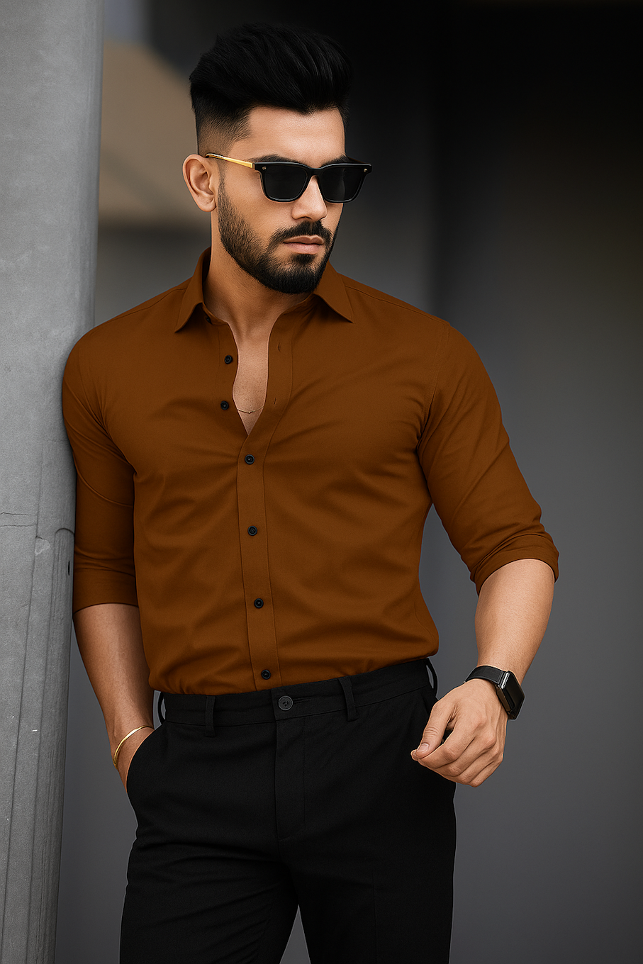 Men Regular Fit Solid Shirt (Size-S, Choco)