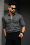 Men Regular Fit Solid Shirt (Size-S, Dark Grey)