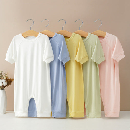 Baby Solid Color Medium Sleeve Summer Crotch Jumpsuit Pajamas