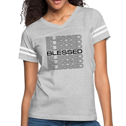 Womens Vintage Sport Graphic T-shirt - Stacked Blessed Print