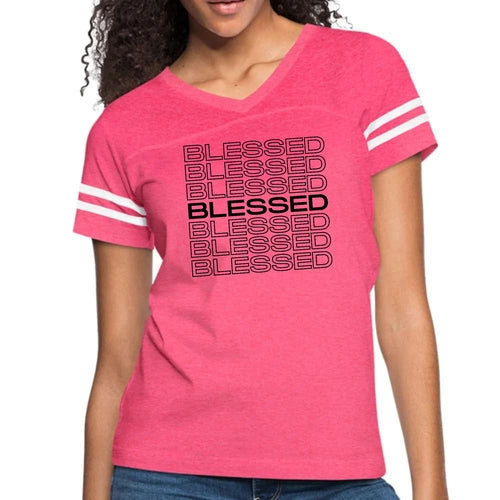 Womens Vintage Sport Graphic T-shirt - Stacked Blessed Print