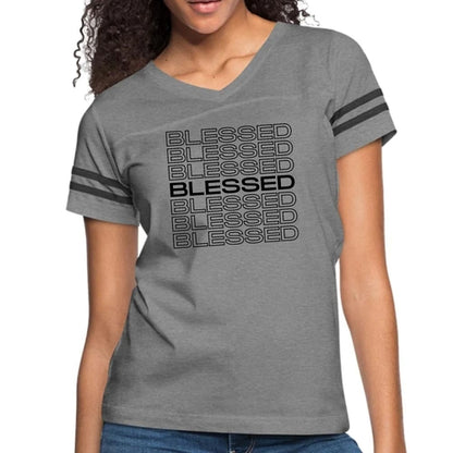 Womens Vintage Sport Graphic T-shirt - Stacked Blessed Print