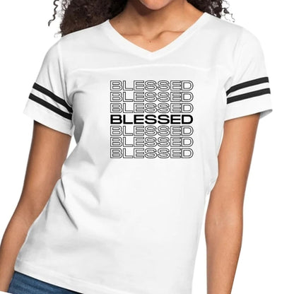 Womens Vintage Sport Graphic T-shirt - Stacked Blessed Print
